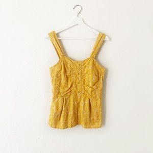 Marc Jacobs Yellow & Ivory Shirred Tank Top/Cami M